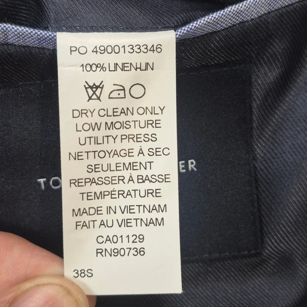 Tommy Hilfiger 100% Linen Blazer Mens 38S Navy Blue Two Button Sport Coat Jacket